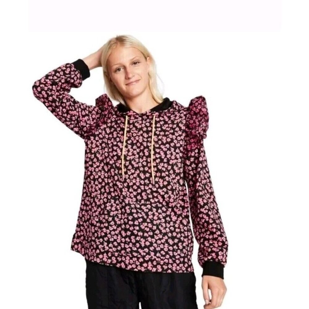 Sandy Liang x Target Floral Hooded Sweatshirt  Size Small Kangaroo Pocket